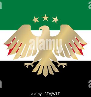Syria official new national coat of arms on the flag,  2024, asiatic country, vector illustration Stock Vector