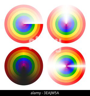 Circular gradients with rainbow colors, various versions, vector illustration Stock Vector