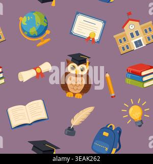 School and education supplies seamless background pattern Stock Vector
