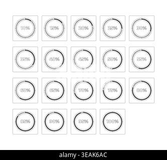 Circular progress with percentage increments modern line style data visualization element set Stock Vector