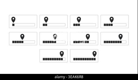 Progress bars with location pin modern line style data visualization element set Stock Vector