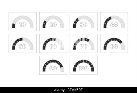 Semi circular gauge progress modern line style data visualization element set Stock Vector