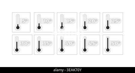 Thermometer temperature from 5 to 50 degrees modern line style data visualization element set Stock Vector