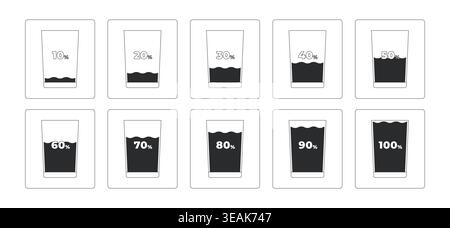 Water fill percent progress glass modern line style data visualization element set Stock Vector