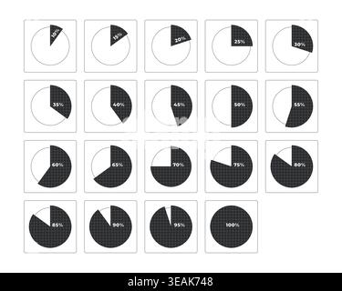 Segmented piechart percentage progress modern line style data visualization element set Stock Vector