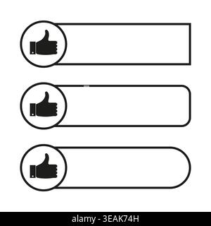 Three thumbs up like button vector elements with different rectangular shapes. Ideal for user feedback forms and social app interfaces. EPS 10. Stock Vector