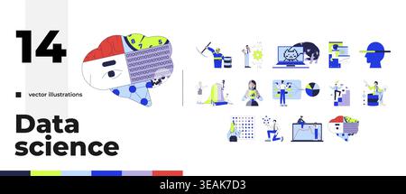 Artificial intelligence and data science cartoon flat illustrations bundle Stock Vector