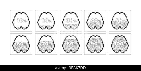 Brain progress increasing percentage modern line style data visualization element set Stock Vector