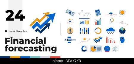 Financial forecasting charts and analytics cartoon flat illustrations bundle Stock Vector
