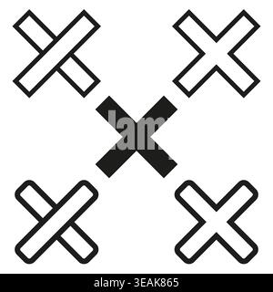 Cross marks for close and cancel actions vector. UI symbols represent rejection or deletion for mobile apps and web design. EPS 10. Stock Vector