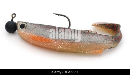 Rubber soft bait with jighead hook for catching predatory fish Stock Photo