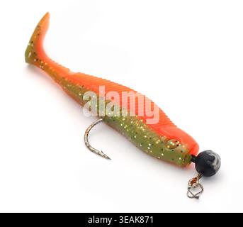 Rubber soft bait with jighead hook for catching predatory fish Stock Photo