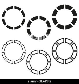 Circular loading progress bar icon set vector. These symbols visualize buffering status for web design and mobile app interface. EPS 10. Stock Vector