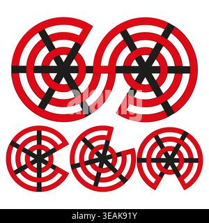 Red and black circular technology icons vector. Minimalist design elements represent strategic goals and complex data analysis. EPS 10. Stock Vector