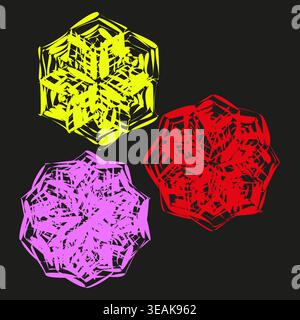 Colorful abstract mandala ornaments with brushstroke texture vector. These unique design elements decorate festive greeting cards. EPS 10. Stock Vector