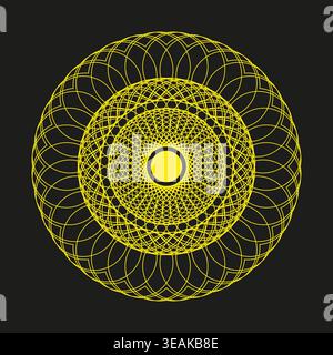Yellow guilloche mandala vector. Intricate circular ornament serves as premium security pattern for certificates and currency. EPS 10. Stock Vector