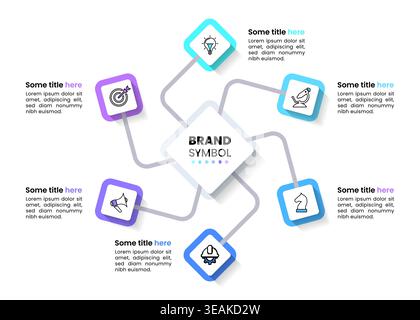 Infographic template with icons and 6 options or steps. Squares. Can be used for workflow layout, diagram, banner, webdesign. Vector illustration Stock Vector