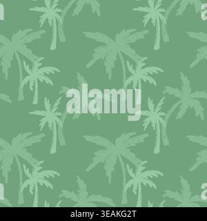 Green Grunge Palm Trees Seamless Pattern. Monochrome tropical trees summer pattern. Hand drawn brush stroke palm trees vector textile design Stock Vector
