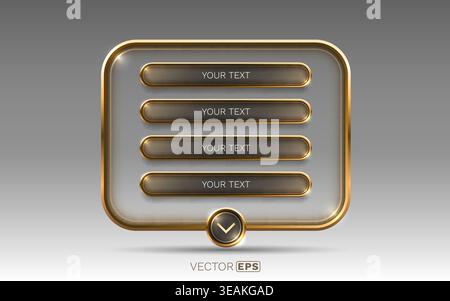 Elegant UI menu frame with golden border and glossy buttons, perfect for web design and user interface elements. Vector illustration Stock Vector