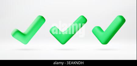 3D Green check mark symbols isolated on white Stock Vector