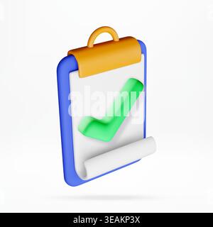 3D Clipboard with green check mark icon Stock Vector