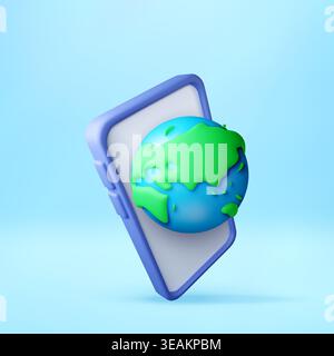 Smartphone with 3d globe floating above screen. Stock Vector
