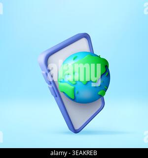 Smartphone with 3d globe floating above screen. Stock Vector
