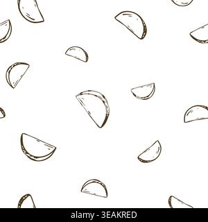 Hand drawn baby potato slice pattern. Monochrome ink line art vegetable illustration for food packaging, grocery store background, kitchen menu design Stock Vector