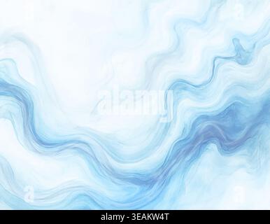 Blue background, waves and wind. The watercolor illustration is hand-drawn. Light fog or smoke, the depths of the sea, in the theme of summer, vacatio Stock Photo