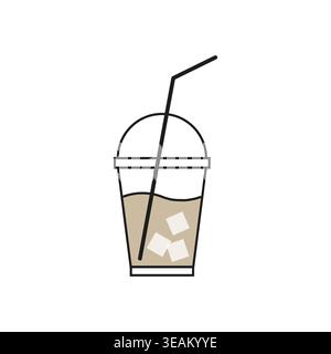 A refreshing iced coffee beverage served in a disposable plastic cup with a straw and ice cubes, presented as a clean Vector illustration. EPS 10. Stock Vector