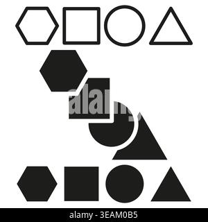 A collection of fundamental Vector geometric shapes including outlines and filled forms, illustrating basic design elements and abstract composition. Stock Vector