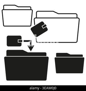 A set of modern Vector folder icons illustrating file management, document organization, and digital data storage concepts. EPS 10. Stock Vector