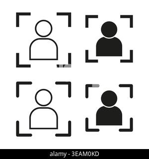 A modern Vector set of user profile icons with camera focus frames, depicting concepts of face detection and secure digital identification. EPS 10. Stock Vector