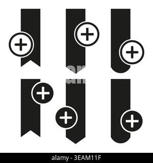 A modern Vector collection of bookmark icons with an add symbol, representing the action of saving favorite content and marking pages. EPS 10. Stock Vector