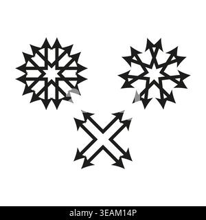 Vector illustration shows diverse arrow patterns radial designs. Symbols represent direction expansion movement growth. EPS 10. Stock Vector