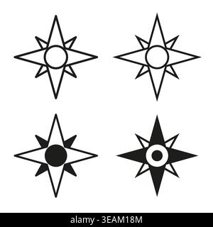 A collection of modern Vector compass rose icons, presented in four distinct styles for navigation and location themed designs. EPS 10. Stock Vector