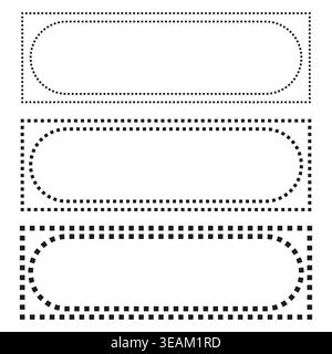 A collection of modern Vector rectangular frames with rounded corners, featuring various dashed line styles for design elements and borders. Stock Vector