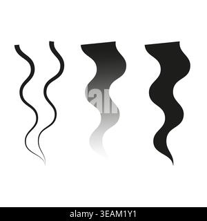 A collection of abstract Vector waves depicting steam, smoke, or aroma, featuring outlines, a subtle gradient, and a solid form. Stock Vector