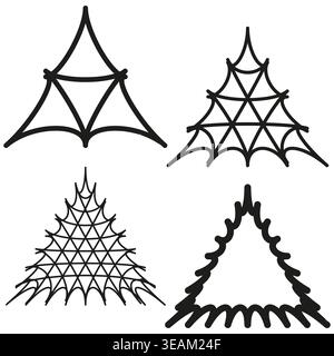 A Vector set of abstract triangular line art designs resembling stylized spider webs or decorative modern tree outlines. Stock Vector