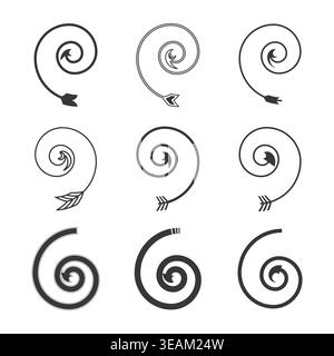 A captivating Vector collection of decorative swirling arrow designs and abstract spiral elements for elegant graphic projects. Stock Vector