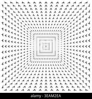 A dynamic Vector abstract pattern presents a monochrome optical illusion. Pointed geometric shapes converge, creating a captivating sense of depth. Stock Vector