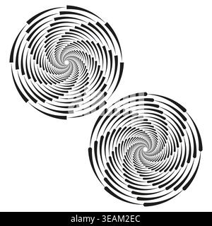 An abstract Vector illustration presenting a set of hypnotic black and white spiral patterns, offering a sense of motion and depth. Stock Vector