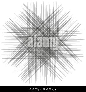 A modern abstract Vector illustration featuring a complex entanglement of thin black lines creating a chaotic geometric pattern on a white background. Stock Vector