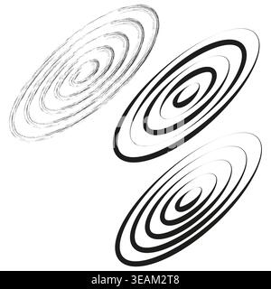 A dynamic Vector set of three abstract elliptical shapes, featuring grunge textured and solid line designs, suggesting motion or sound waves. Stock Vector