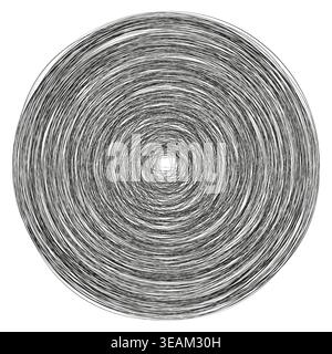 An abstract black and white Vector illustration featuring a dynamic spiral of hand drawn concentric lines, creating an optical illusion. Stock Vector