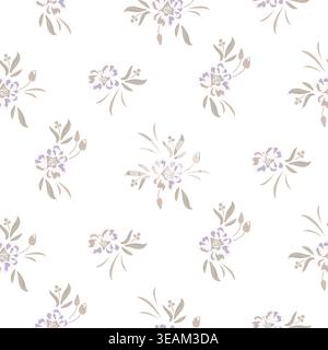 Flower pattern airy beige on white background with garden flowers. Farmhouse spring colors backdrop Stock Vector