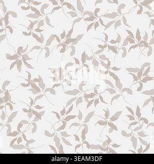 Leaves curvy basic branches beige brown pattern print background with foliage plants. Botanical backdrop abstract style. Stock Vector