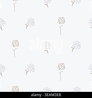 Flower pattern airy dandelions on white background with wildflowers. Farmhouse spring colors backdrop Stock Vector