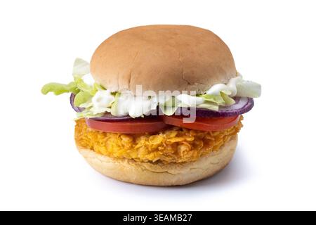 Crispy chicken burger isolated on white background Stock Photo