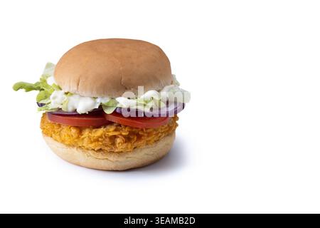 Crispy chicken burger isolated on white background Stock Photo